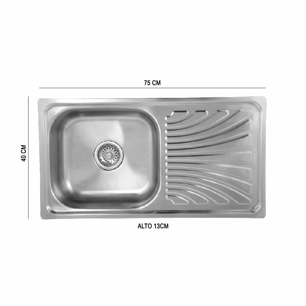 LAVADERO METAL 75X40CM ACERO INOXIDABLE 01POZA C/ESCURRIDOR/ FRATELLI