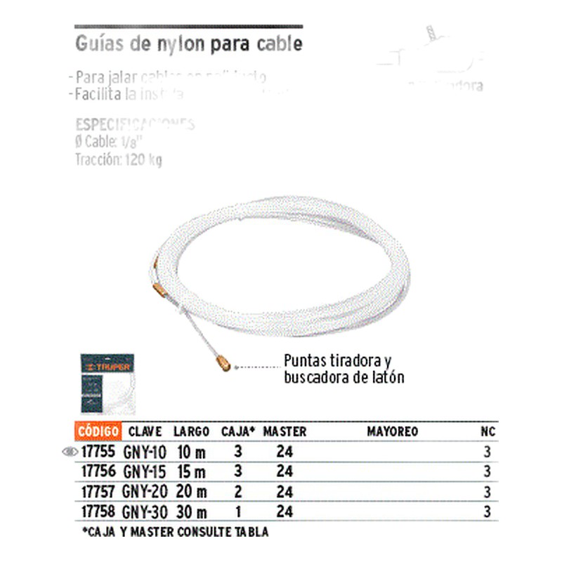 GUIA DE NYLON PASA CABLE 10M/ TRUPER 17755